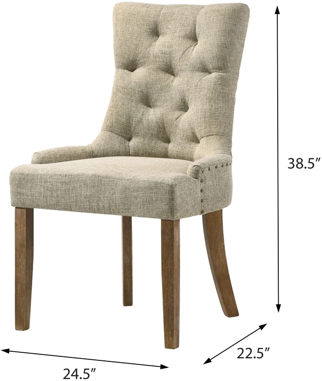 Alt view image 7 of 7 - Salvaged Tufted Back Parson Chairs Set, Beige Brown, Wood and Fabric, Seating for Dining
