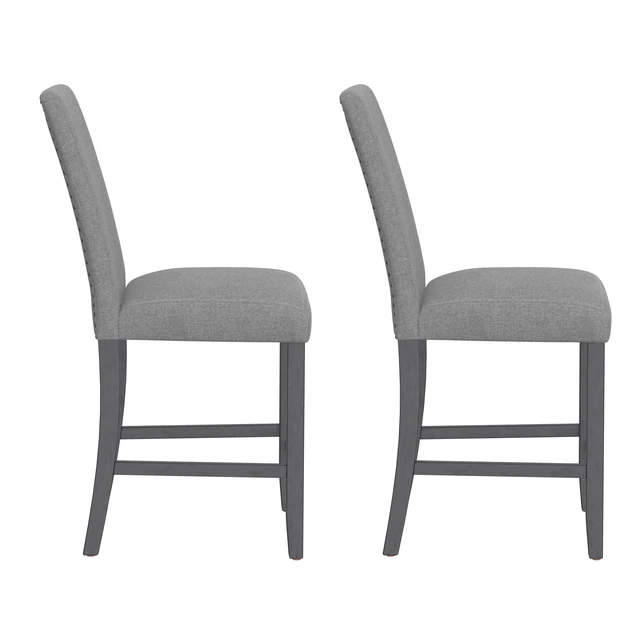 Alt view image 3 of 6 - Upholstered Barstools, Set, Gray, Engineered Wood, Seating for Dining