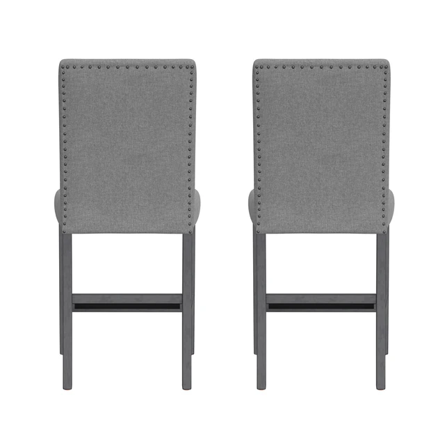 Alt view image 4 of 6 - Upholstered Barstools, Set, Gray, Engineered Wood, Seating for Dining