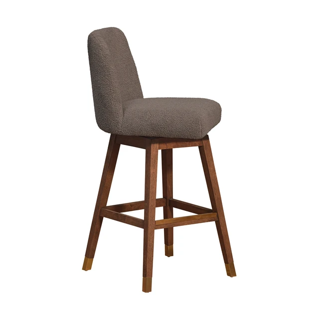 Alt view image 3 of 7 - Amelia Swivel Bar Stool in Wood Finish with Boucle Fabric, Brown, Seating for Dining