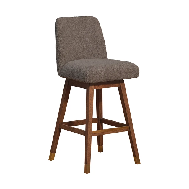 Alt view image 4 of 7 - Amelia Swivel Bar Stool in Wood Finish with Boucle Fabric, Brown, Seating for Dining