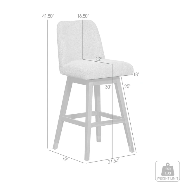 Alt view image 5 of 7 - Amelia Swivel Bar Stool in Wood Finish with Boucle Fabric, Brown, Seating for Dining