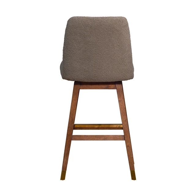 Alt view image 6 of 7 - Amelia Swivel Bar Stool in Wood Finish with Boucle Fabric, Brown, Seating for Dining