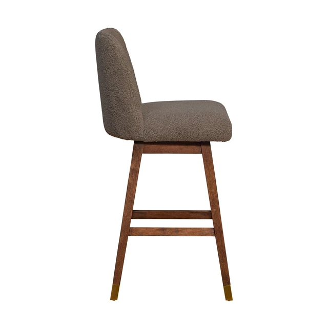 Alt view image 7 of 7 - Amelia Swivel Bar Stool in Wood Finish with Boucle Fabric, Brown, Seating for Dining
