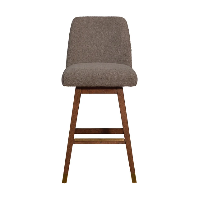 Alt view image 2 of 7 - Amelia Swivel Bar Stool in Wood Finish with Boucle Fabric, Brown, Seating for Dining