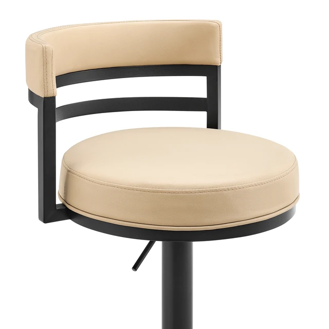 Alt view image 5 of 7 - Swivel Black Metal Adjustable Height Barstool with Faux Leather Seat, Beige, Seating for Dining