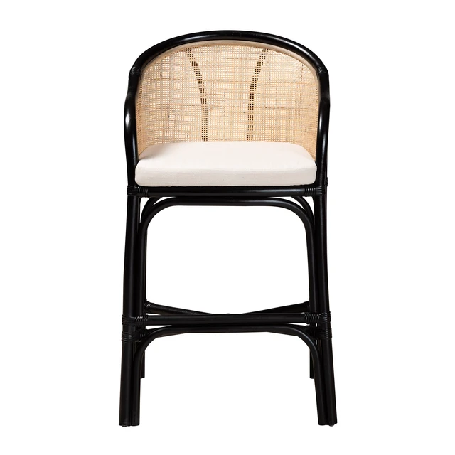 Alt view image 2 of 7 - Bohemian Two Tone and Rattan Counter Stool, Brown White, Seating for Dining