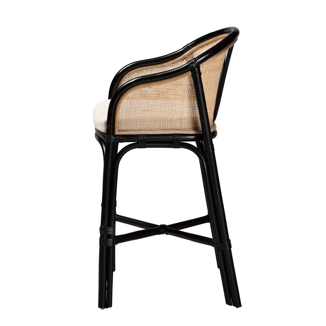Alt view image 3 of 7 - Bohemian Two Tone and Rattan Counter Stool, Brown White, Seating for Dining