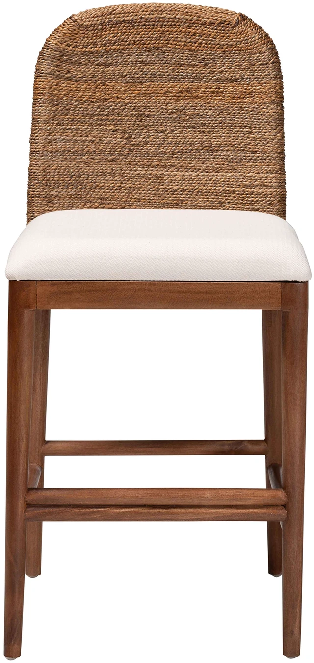 Alt view image 2 of 7 - Bohemian Seagrass and Wood Counter Stool, Brown White, Wicker, Seating for Dining