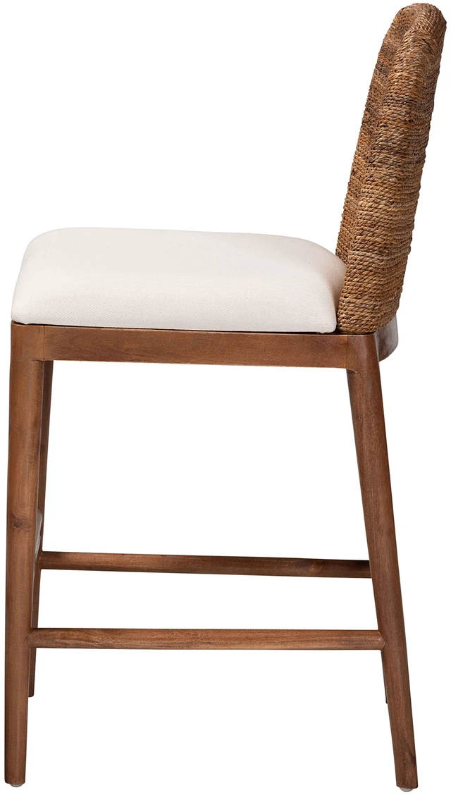 Alt view image 3 of 7 - Bohemian Seagrass and Wood Counter Stool, Brown White, Wicker, Seating for Dining