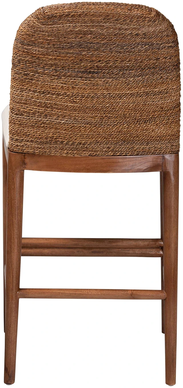 Alt view image 4 of 7 - Bohemian Seagrass and Wood Counter Stool, Brown White, Wicker, Seating for Dining