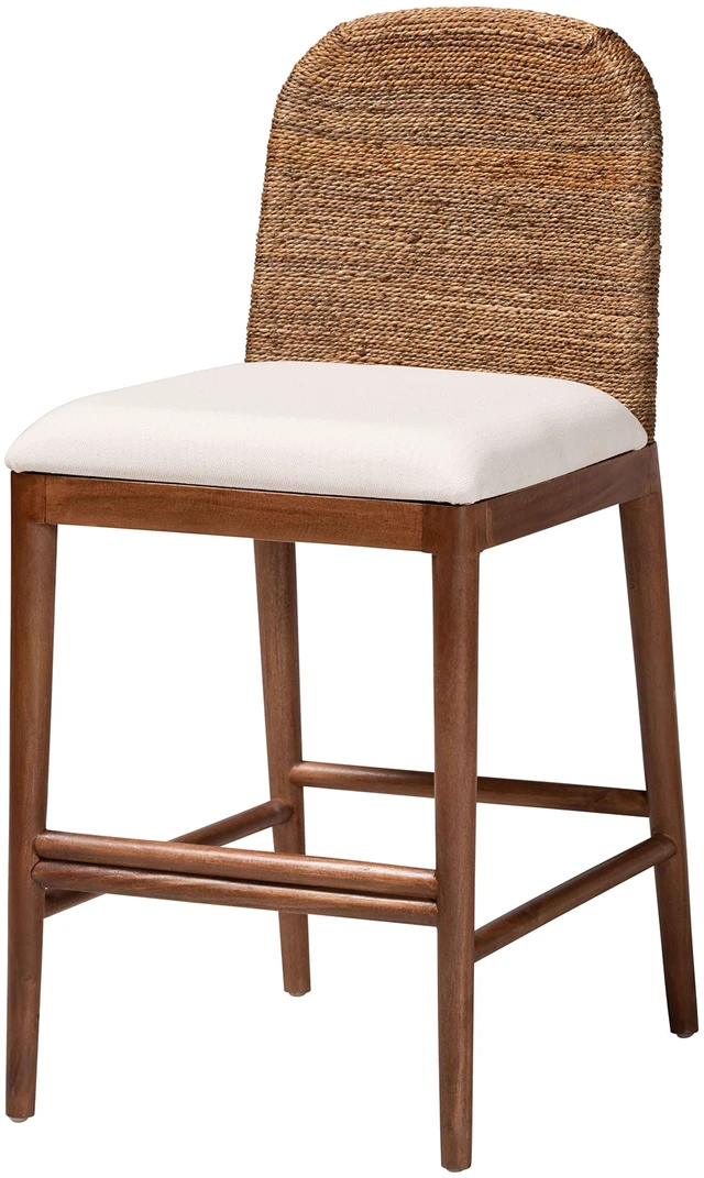 Main image of Bohemian Seagrass and Wood Counter Stool, Brown White, Wicker, Seating for Dining