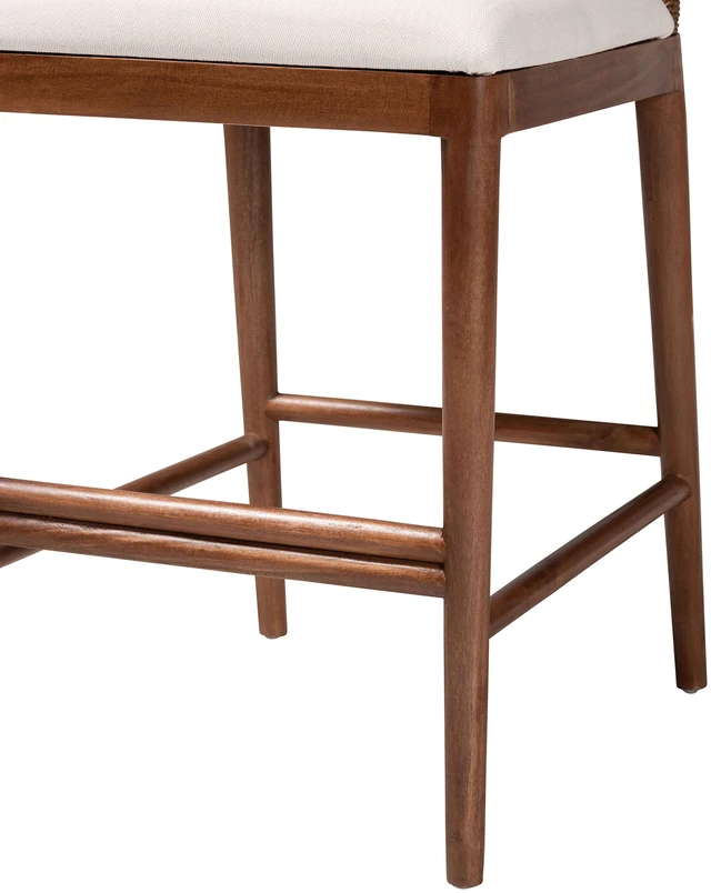 Alt view image 6 of 7 - Bohemian Seagrass and Wood Counter Stool, Brown White, Wicker, Seating for Dining
