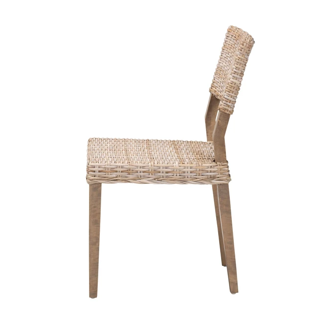 Alt view image 3 of 7 - Bohemian Kubu Rattan and Dining Chair, Gray Taupe, Wood, Seating for Dining