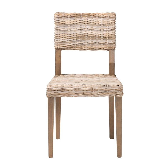 Alt view image 2 of 7 - Bohemian Kubu Rattan and Dining Chair, Gray Taupe, Wood, Seating for Dining