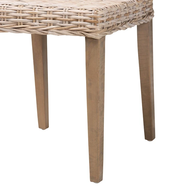 Alt view image 6 of 7 - Bohemian Kubu Rattan and Dining Chair, Gray Taupe, Wood, Seating for Dining