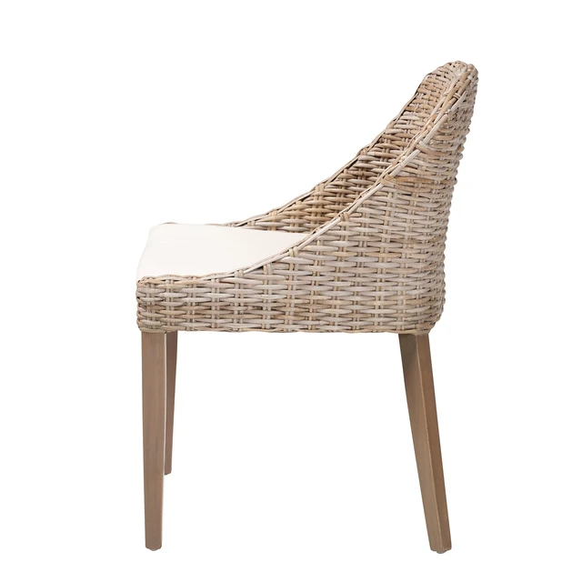 Alt view image 3 of 7 - Bohemian Kubu Rattan and Dining Chair, Gray Taupe, Wood, Seating for Dining