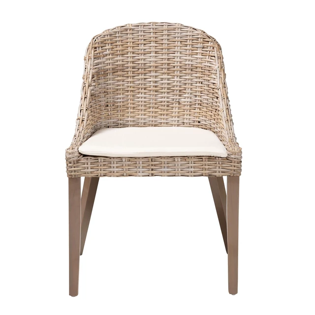 Alt view image 2 of 7 - Bohemian Kubu Rattan and Dining Chair, Gray Taupe, Wood, Seating for Dining