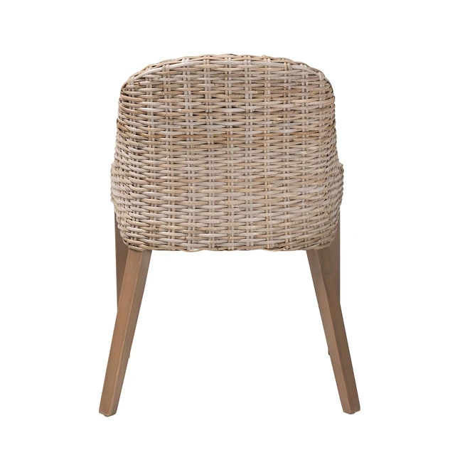Alt view image 4 of 7 - Bohemian Kubu Rattan and Dining Chair, Gray Taupe, Wood, Seating for Dining