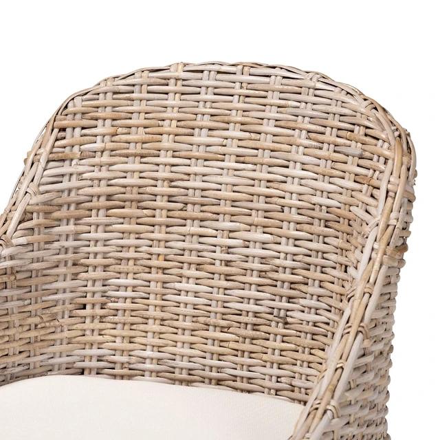 Alt view image 5 of 7 - Bohemian Kubu Rattan and Dining Chair, Gray Taupe, Wood, Seating for Dining