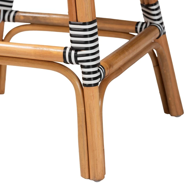 Alt view image 5 of 7 - French Two Tone and Weaving and Rattan 2 Piece Counter Stool Set, Black White, Seating for Dining