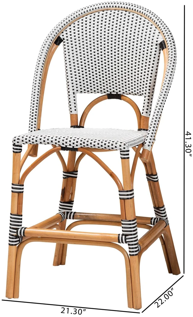 Alt view image 7 of 7 - French Two Tone and Weaving and Rattan 2 Piece Counter Stool Set, Black White, Seating for Dining