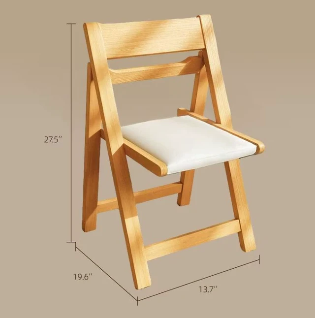 Alt view image 2 of 5 - Folding Chair Solid with Black Leather Seat Space Saving Design, Natural, Wood, Seating for Dining