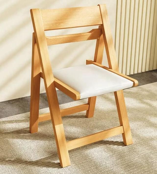 Alt view image 3 of 5 - Folding Chair Solid with Black Leather Seat Space Saving Design, Natural, Wood, Seating for Dining