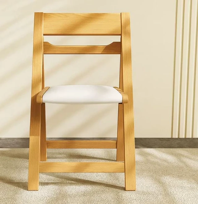 Alt view image 4 of 5 - Folding Chair Solid with Black Leather Seat Space Saving Design, Natural, Wood, Seating for Dining