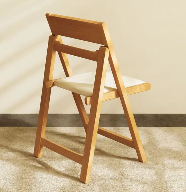 Alt view image 5 of 5 - Folding Chair Solid with Black Leather Seat Space Saving Design, Natural, Wood, Seating for Dining