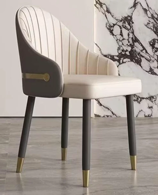 Alt view image 4 of 5 - Set Dining Chairs with Curved Backrest and Dual Tone Upholstery, White, PU Leather and Wood, Seating for Dining