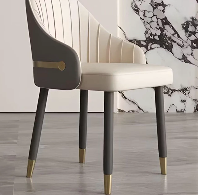Alt view image 5 of 5 - Set Dining Chairs with Curved Backrest and Dual Tone Upholstery, White, PU Leather and Wood, Seating for Dining