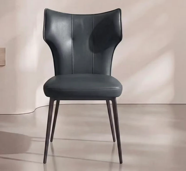 Main image of Faux Leather Dining Chair with Sculpted High Back Black Metal Legs 1 Piece, Seating for Dining