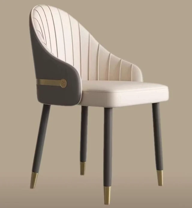 Alt view image 2 of 5 - Set Dining Chairs with Curved Backrest and Dual Tone Upholstery, White, PU Leather and Wood, Seating for Dining
