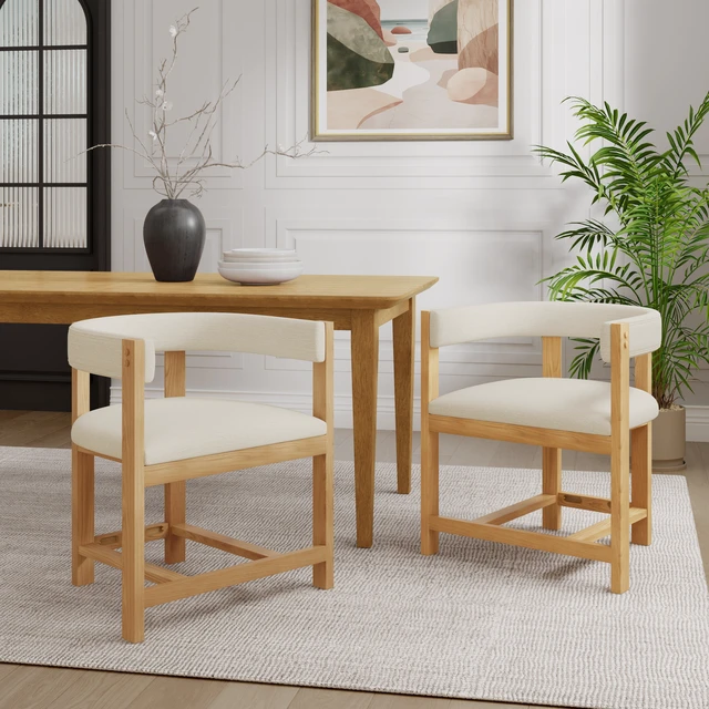 Alt view image 2 of 7 - Dining Arm Chair Set, Beige Natural, Polyester Blend, Seating for Dining