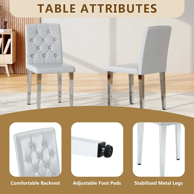 Alt view image 4 of 7 - 4 Piece Set Dining Chairs Ergonomically Designed Buckle Backrest, 35 Inches High Silver Metal Legs Combining Comfort