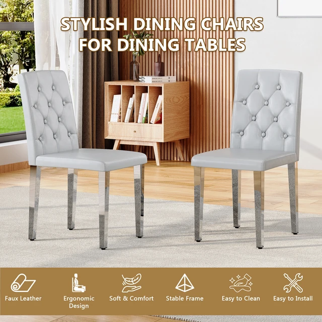 Alt view image 7 of 7 - 4 Piece Set Dining Chairs Ergonomically Designed Buckle Backrest, 35 Inches High Silver Metal Legs Combining Comfort