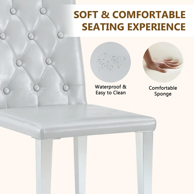 Alt view image 6 of 7 - 4 Piece Set Dining Chairs Ergonomically Designed Buckle Backrest, 35 Inches High Silver Metal Legs Combining Comfort