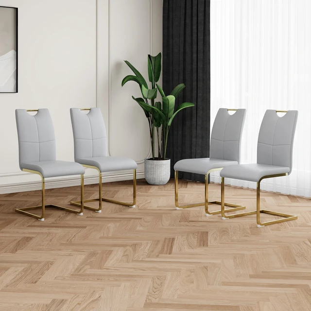 Main image of Dining Chairs with Faux Leather Padded Seat Dining Living Chairs Upholstered with Gold Metal Legs Design for Kitchen
