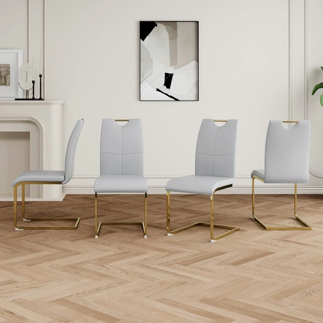 Alt view image 3 of 7 - Dining Chairs with Faux Leather Padded Seat Dining Living Chairs Upholstered with Gold Metal Legs Design for Kitchen