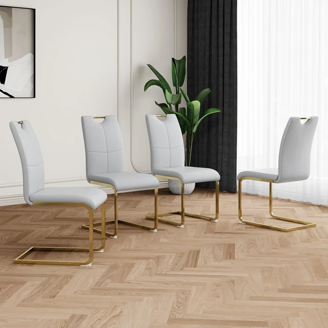 Alt view image 2 of 7 - Dining Chairs with Faux Leather Padded Seat Dining Living Chairs Upholstered with Gold Metal Legs Design for Kitchen