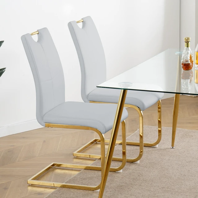 Alt view image 5 of 7 - Dining Chairs with Faux Leather Padded Seat Dining Living Chairs Upholstered with Gold Metal Legs Design for Kitchen