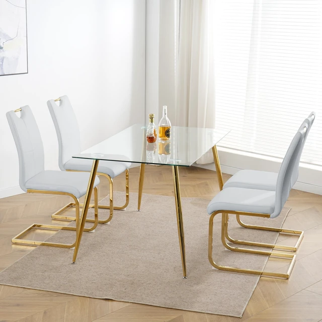 Alt view image 4 of 7 - Dining Chairs with Faux Leather Padded Seat Dining Living Chairs Upholstered with Gold Metal Legs Design for Kitchen