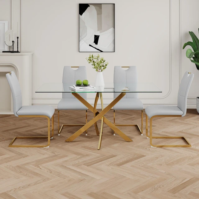 Alt view image 7 of 7 - Dining Chairs with Faux Leather Padded Seat Dining Living Chairs Upholstered with Gold Metal Legs Design for Kitchen