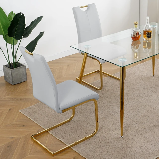 Alt view image 6 of 7 - Dining Chairs with Faux Leather Padded Seat Dining Living Chairs Upholstered with Gold Metal Legs Design for Kitchen
