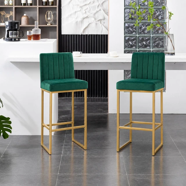 Alt view image 4 of 7 - 25.6 Inch Counter Height Bar Stools Set with Velvet Cushion and Back Bar Chairs for Kitchen Island Counter with Metal