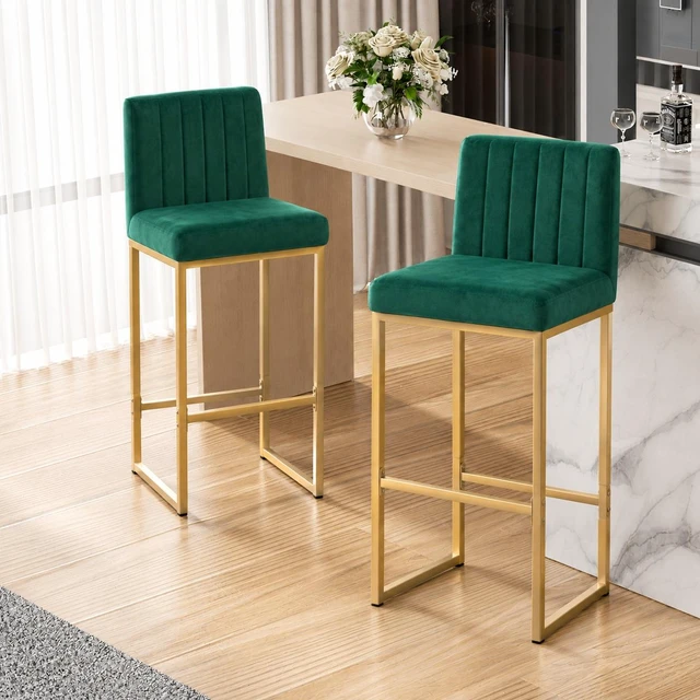 Main image of 25.6 Inch Counter Height Bar Stools Set with Velvet Cushion and Back Bar Chairs for Kitchen Island Counter with Metal