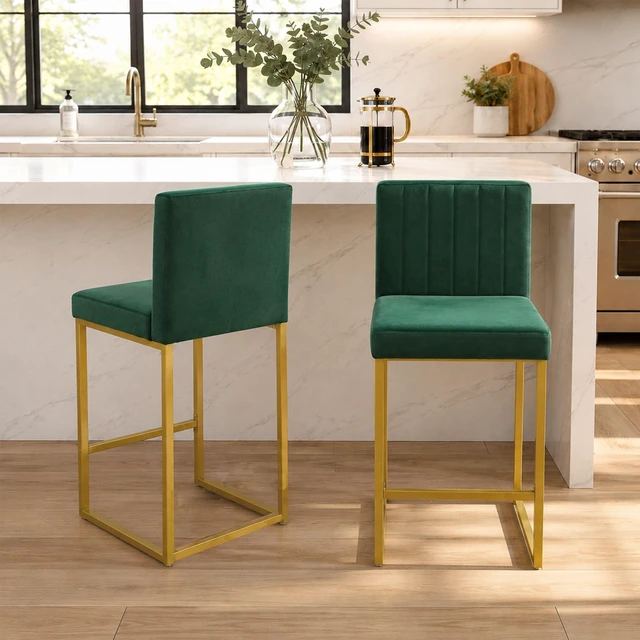 Alt view image 3 of 7 - 25.6 Inch Counter Height Bar Stools Set with Velvet Cushion and Back Bar Chairs for Kitchen Island Counter with Metal