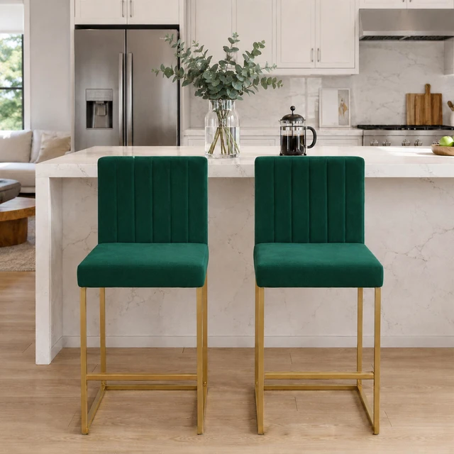 Alt view image 2 of 7 - 25.6 Inch Counter Height Bar Stools Set with Velvet Cushion and Back Bar Chairs for Kitchen Island Counter with Metal