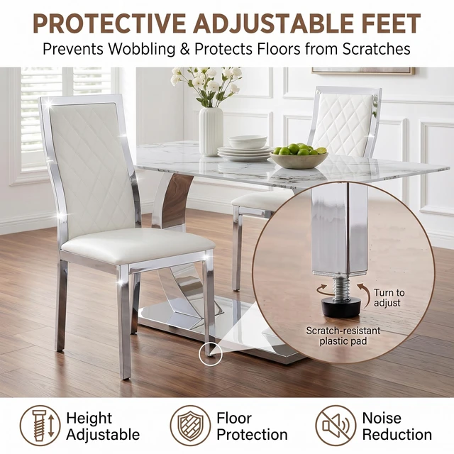 Alt view image 5 of 7 - Dining Chairs Set, Faux Leather Dining Chairs with Chrome Metal Frame High Back Upholstered Side with Diamond Grid
